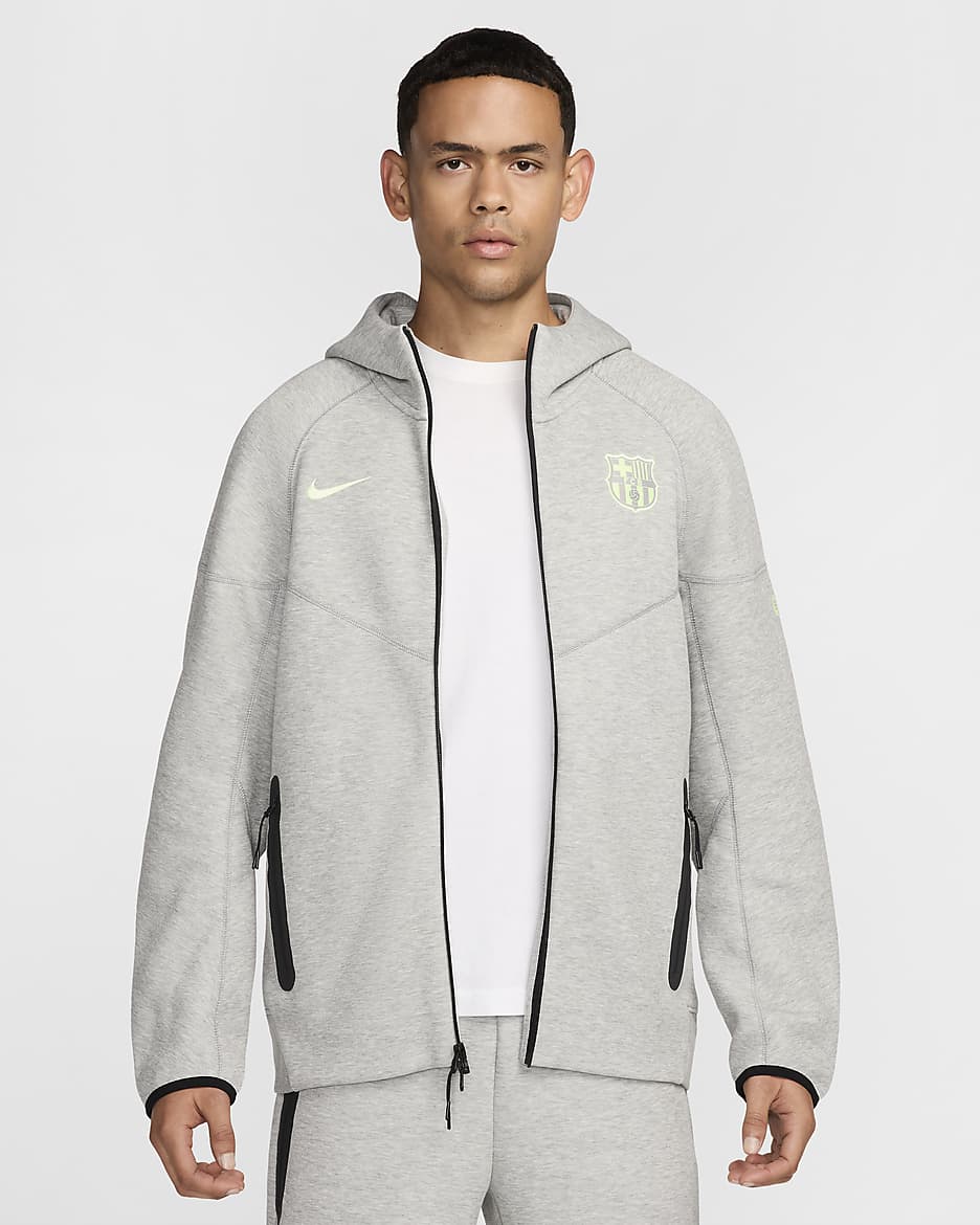 Felpa da calcio con cappuccio e zip a tutta lunghezza Nike FC Barcelona Tech Fleece Windrunner da uomo Terza